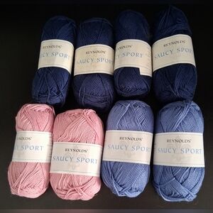 NWT Lot Of 8 Reynolds Saucy Spot Blue/Pink/Purple Mercerized Cotton Knit Yarn